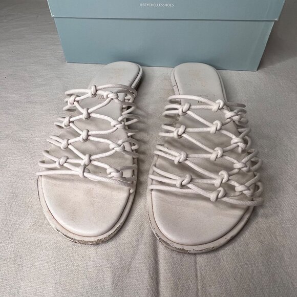 Seychelles-Lulus Size 9 White Leather Knotted Strap Slip-On Sandals Comfort - Picture 2 of 16